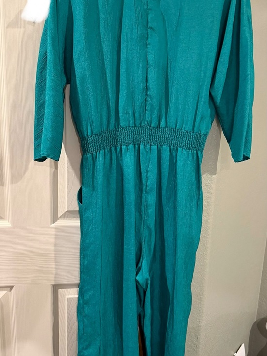 Teal Button-Front Romper with Patterned Yoke - Picture 3 of 5